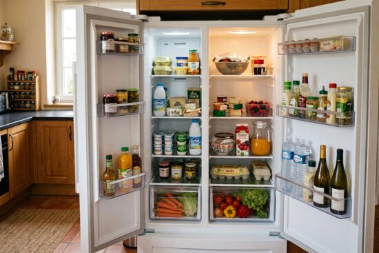 frigo ouvert dans une cuisine